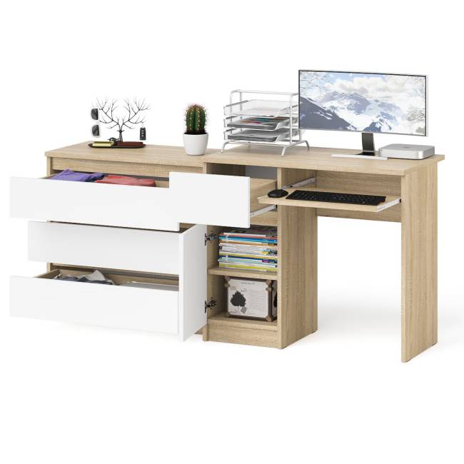 Стол компьютерный МС-1 левый с комодом на три ящика Мори цвет дуб сонома/белый