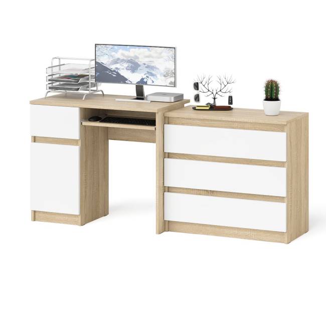 Стол компьютерный МС-1 левый с комодом на три ящика Мори цвет дуб сонома/белый