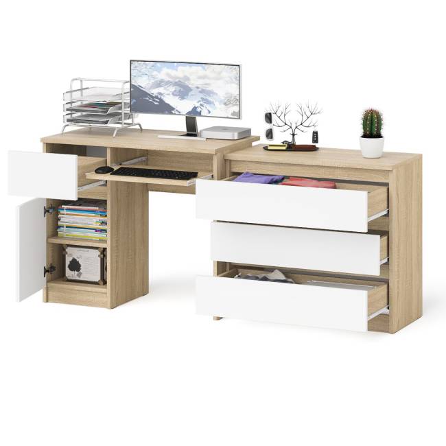 Стол компьютерный МС-1 левый с комодом на три ящика Мори цвет дуб сонома/белый