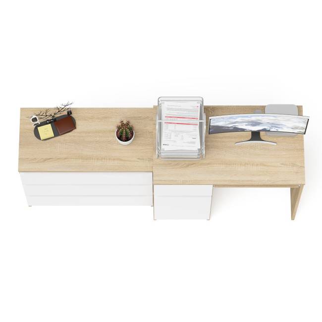 Стол компьютерный МС-1 левый с комодом на три ящика Мори цвет дуб сонома/белый