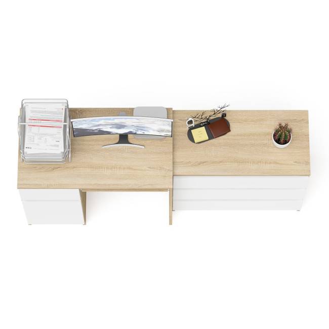 Стол компьютерный МС-1 левый с комодом на три ящика Мори цвет дуб сонома/белый