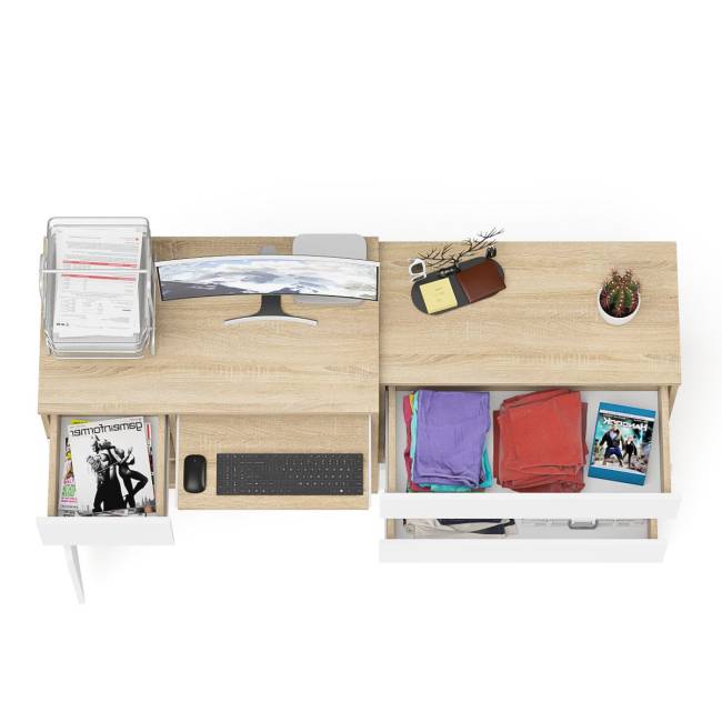 Стол компьютерный МС-1 левый с комодом на три ящика Мори цвет дуб сонома/белый