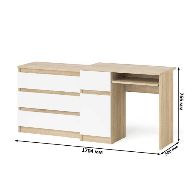 Стол компьютерный МС-1 левый с комодом на три ящика Мори цвет дуб сонома/белый