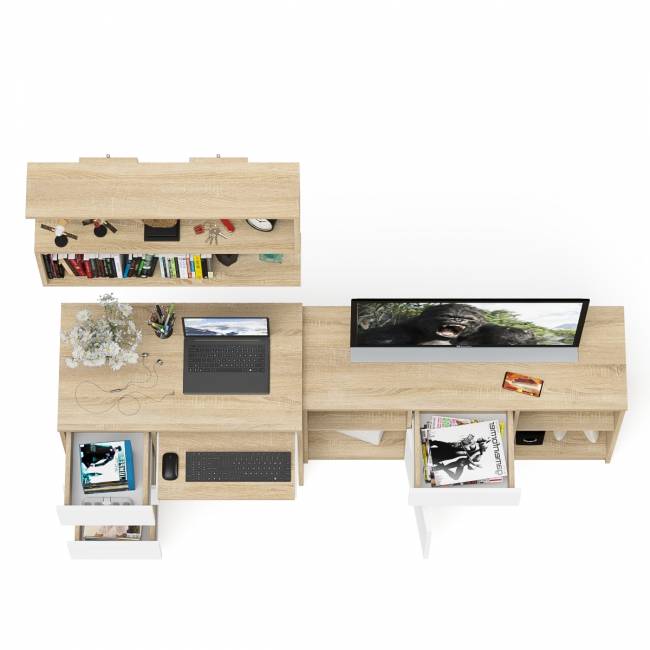 Тумба Мори МТВ1204.1 с компьютерным столом МС-6 левый и полкой 900 цвет дуб сонома/белый