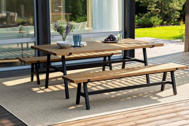 Обеденная группа из алюминия АЛЬТО со скамьями