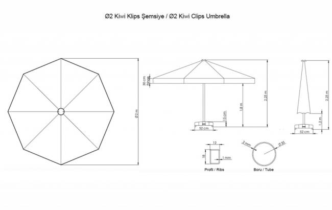 Зонт профессиональный Ø2 м Kiwi Clips Ø2000 мм