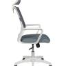 Кресло офисное / Бит / белый пластик / серая сетка / темно серая ткань