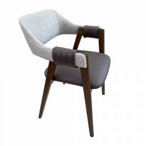 Стул KELLI бежевый букле, экокожа коричневая, орех