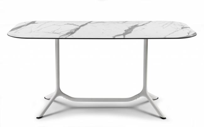 Столешница прямоугольная со скругленными углами Compact Laminate для подстолья Tripe Double белый мрамор Каррара 1600х800х12 мм