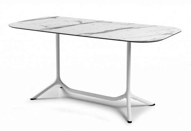 Столешница прямоугольная со скругленными углами Compact Laminate для подстолья Tripe Double белый мрамор Каррара 1600х800х12 мм