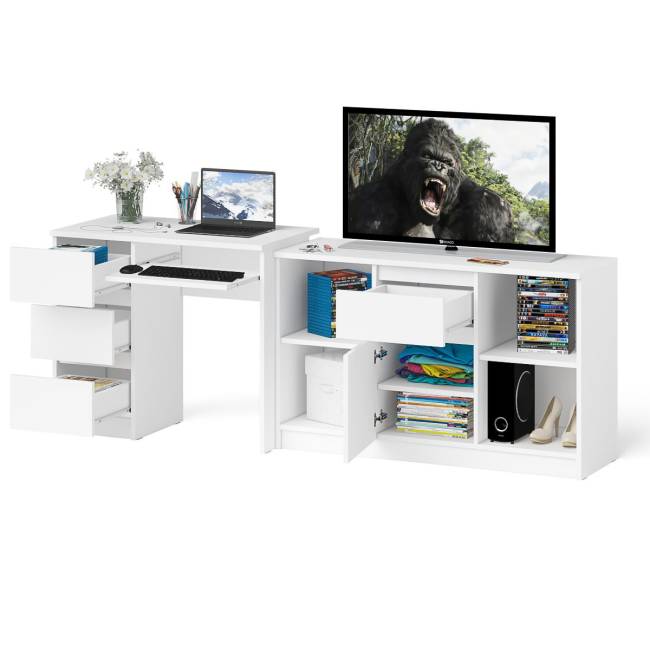 Стол компьютерный три ящика МС-6 левый с тумбой 1204-1 Мори цвет белый