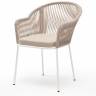 "Лион" стул плетеный из роупа, каркас из стали белый муар, роуп бежевый круглый, ткань бежевая