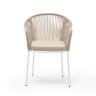 "Лион" стул плетеный из роупа, каркас из стали белый муар, роуп бежевый круглый, ткань бежевая