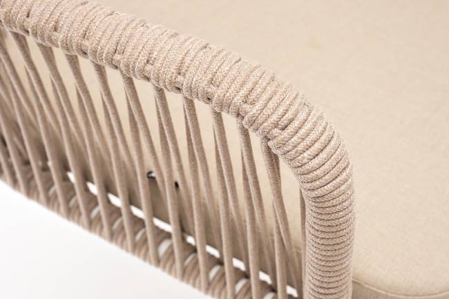 "Лион" стул плетеный из роупа, каркас из стали белый муар, роуп бежевый круглый, ткань бежевая