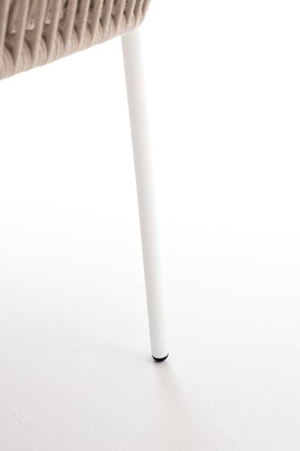 "Лион" стул плетеный из роупа, каркас из стали белый муар, роуп бежевый круглый, ткань бежевая