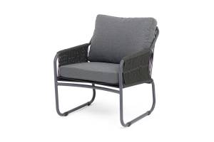 "Ането" кресло плетеное из роупа, каркас алюминий темно-серый (RAL7024) муар, роуп темно-серый круглый, ткань темно-серая 027