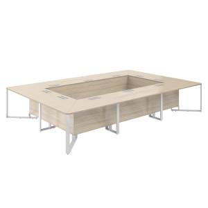 SP.0118.AR.AR.WH / Стол переговорный 3600х2400х750 / столешница:акация равелло, подстолье:акация равелло, металлокаркас:белый, лючок:серый