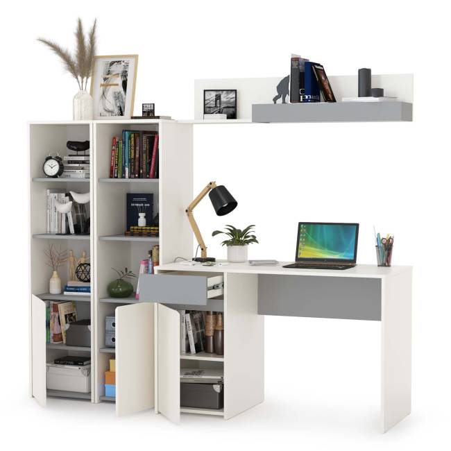 Уголок школьника Торонто цвет белый шагрень/стальной серый