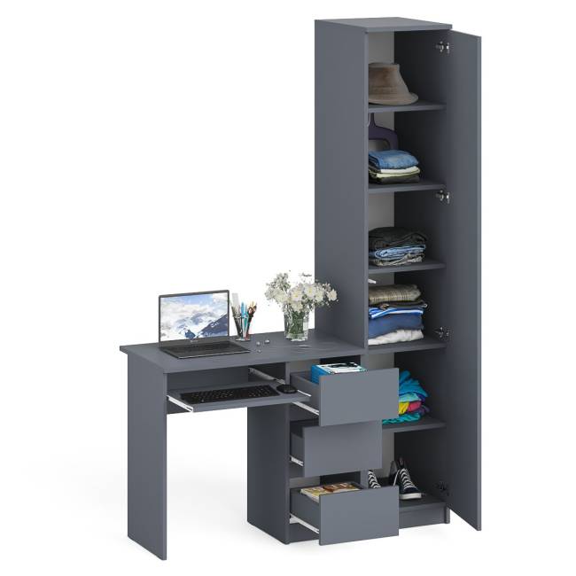 Компьютерный стол правый МС-6 с пеналом на МШ-400 Мори цвет графит