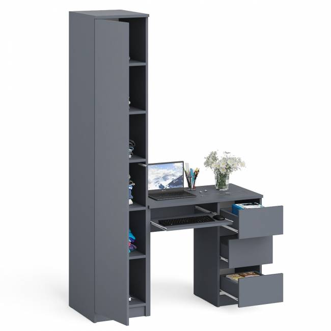 Компьютерный стол правый МС-6 с пеналом на МШ-400 Мори цвет графит