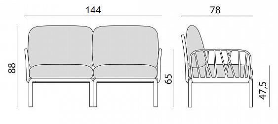 Диван пластиковый с подушками Komodo 2 агава, синий 1440х780х880 мм