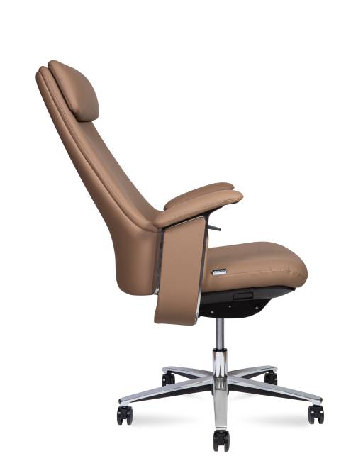 Кресло офисное / Йорк / York / светло коричневая кожа / алюминевая база