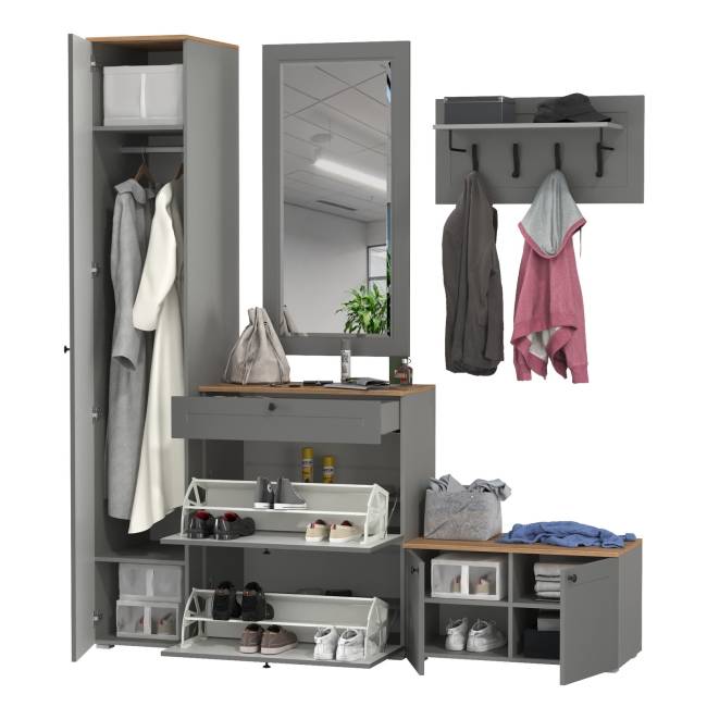 Набор мебели в прихожую Остин № 45 цвет серый графит/дуб крафт золотой