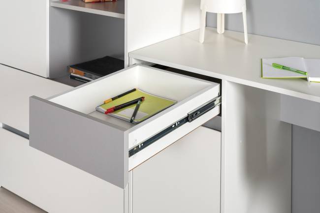 Письменные столы со стеллажами для двоих детей Торонто цвет белый шагрень/стальной серый