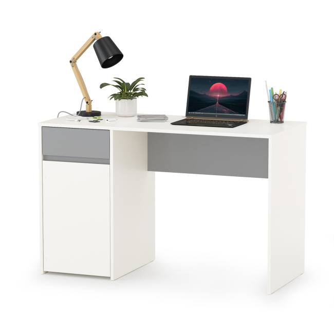 Письменные столы со стеллажами для двоих детей Торонто цвет белый шагрень/стальной серый