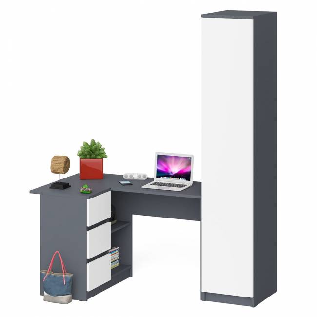 Пенал Мори МШ400.1 одна дверка и стол угловой компьютерный МС-16 левый цвет графит/белый