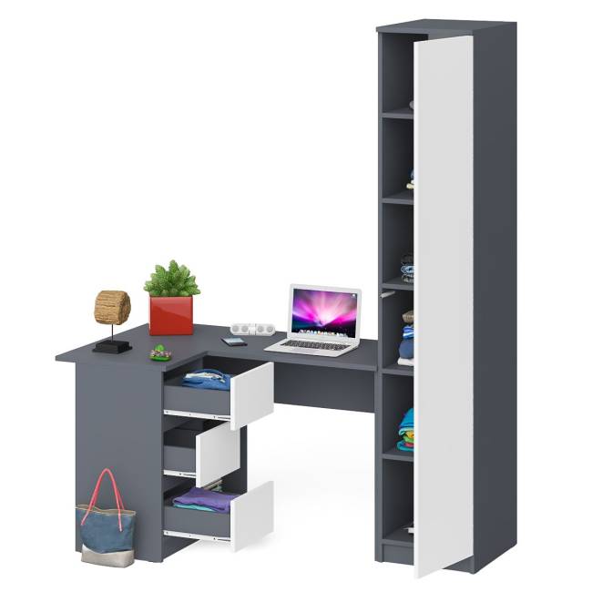 Пенал Мори МШ400.1 одна дверка и стол угловой компьютерный МС-16 левый цвет графит/белый