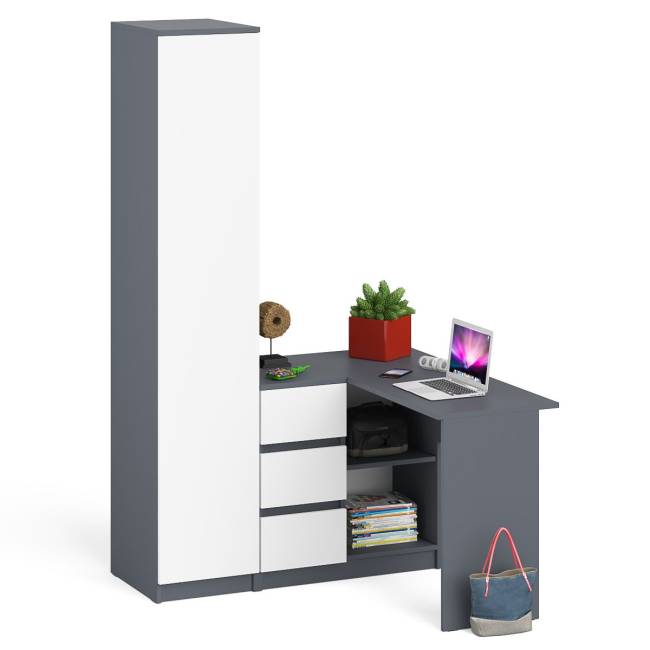 Пенал Мори МШ400.1 одна дверка и стол угловой компьютерный МС-16 левый цвет графит/белый