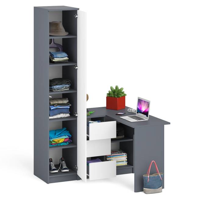 Пенал Мори МШ400.1 одна дверка и стол угловой компьютерный МС-16 левый цвет графит/белый