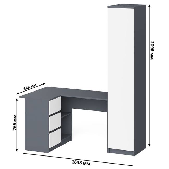 Пенал Мори МШ400.1 одна дверка и стол угловой компьютерный МС-16 левый цвет графит/белый