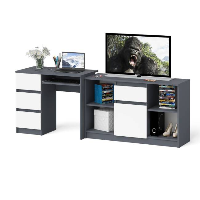 Стол компьютерный три ящика МС-6 левый с тумбой 1204-1 Мори цвет графит/белый