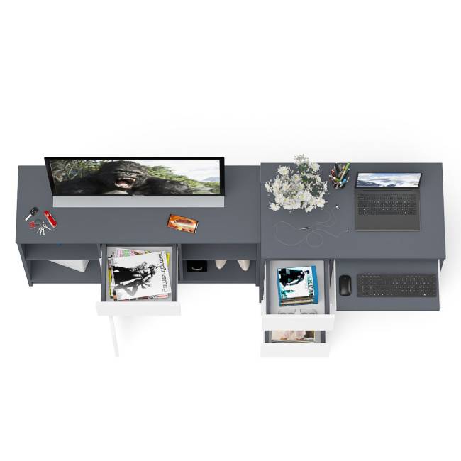 Стол компьютерный три ящика МС-6 левый с тумбой 1204-1 Мори цвет графит/белый