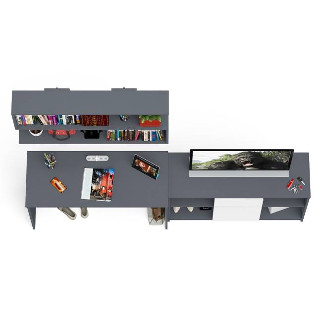 Тумба большая с дверками и нишами с письменным столом Мори и верхней полкой на 1200 цвет графит/белый