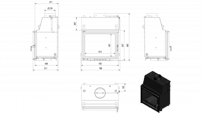 Топка с теплообменником Kratki AMELIA/PW/30/W