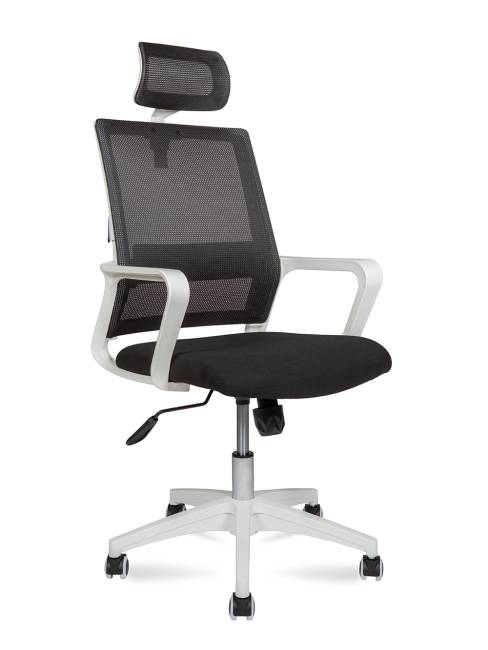 Кресло офисное / Бит / белый пластик / черная сетка / черная ткань