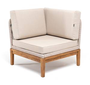 "Канны" угловой модуль плетеный из роупа, основание дуб, роуп бежевый круглый, ткань бежевая 15052