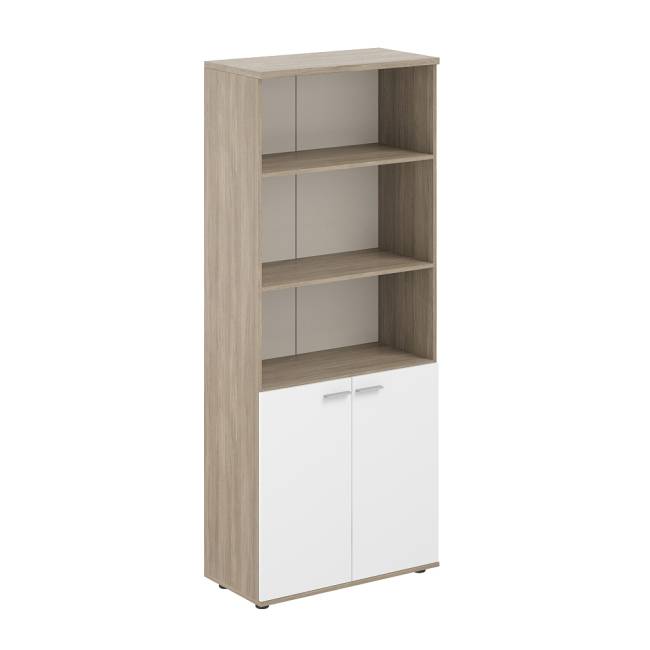 SG.831.OD.WH / Шкаф высокий полуоткрытый 800х400х1955, 2-х дв, з.ст HDF / корпус: дуб темный; фасады: белый