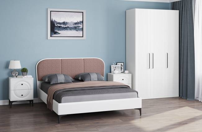 Кровать с мягкой спинкой с ортопедическим основанием Валенсия цвет белый шагрень/ткань велутто 19