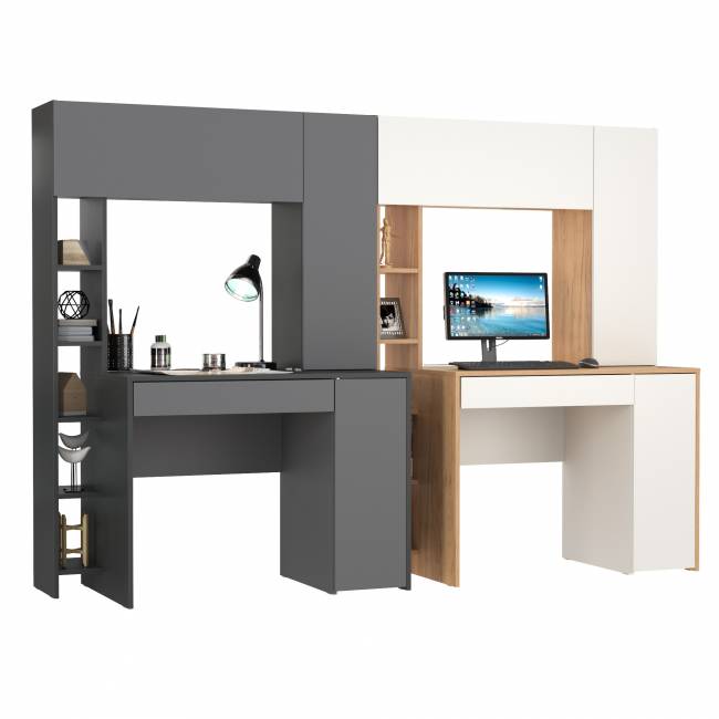 Место рабочее для двоих человек Комфорт 12.71 цвет антрацит/тёмно-серый/дуб золотой/белый