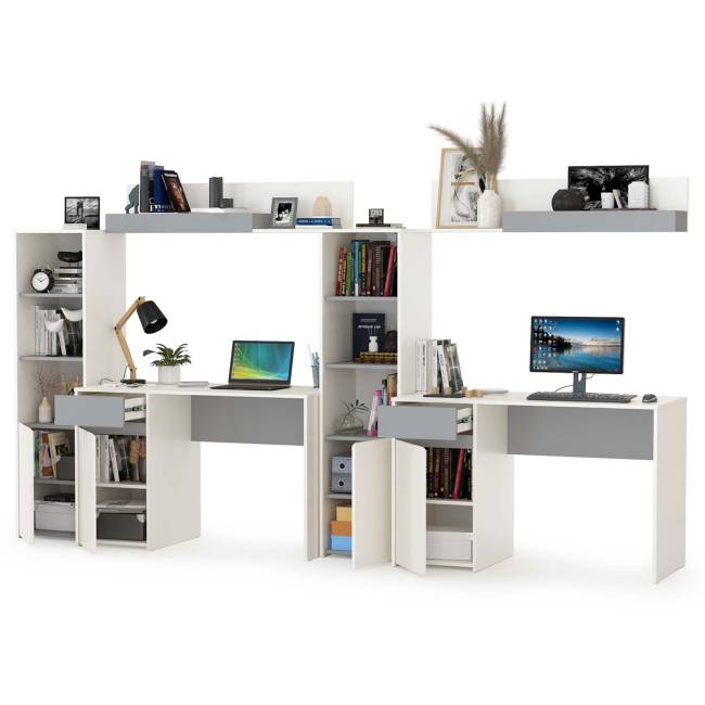 Уголок для учёбы двух школьников Торонто цвет белый шагрень/стальной серый