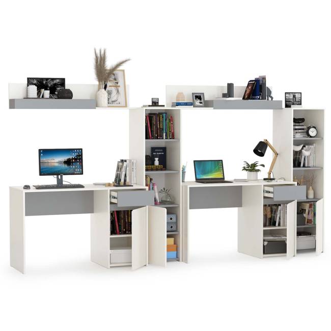 Уголок для учёбы двух школьников Торонто цвет белый шагрень/стальной серый