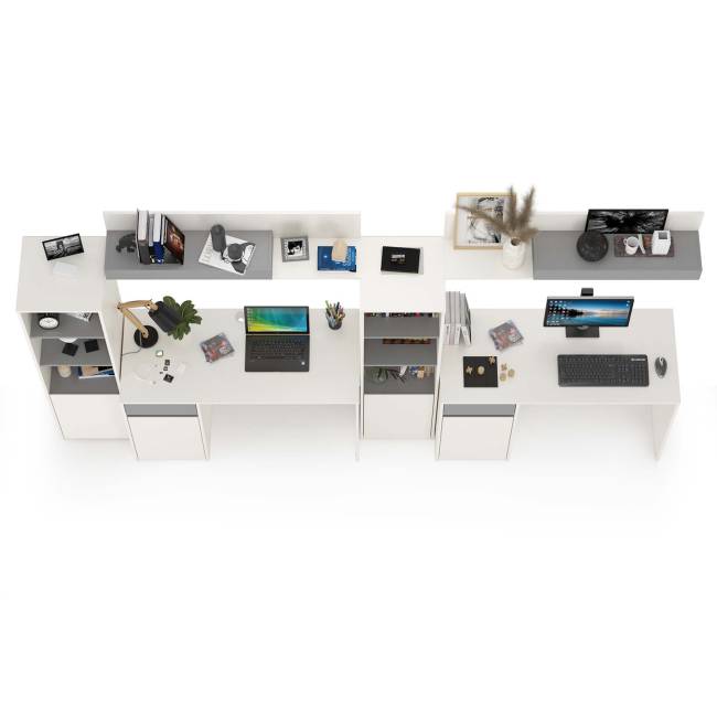 Уголок для учёбы двух школьников Торонто цвет белый шагрень/стальной серый