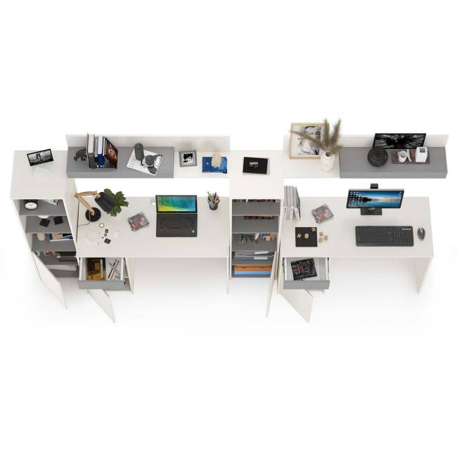 Уголок для учёбы двух школьников Торонто цвет белый шагрень/стальной серый