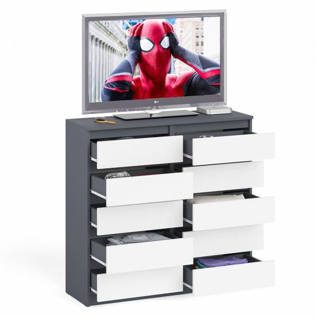 Комод высокий на десять выдвижных ящиков Мори МК1200.10 цвет графит/белый