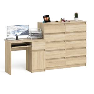 Комод большой МК1200 10-ть ящиков Мори и стол компьютерный МС-1 правый цвет дуб сонома