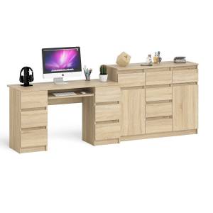 Двухтумбовый стол компьютерный МС-2 с ящиками и тумба-комод МК1200.4 Мори цвет дуб сонома